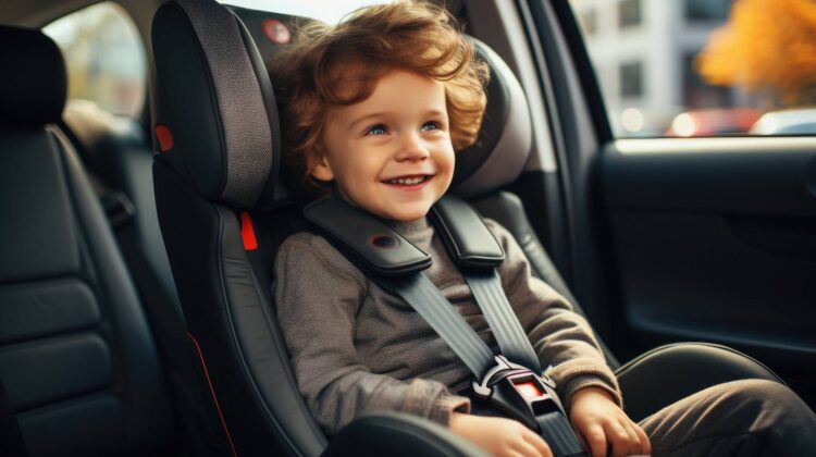 Dziecko siedzi w foteliku samochodowym
